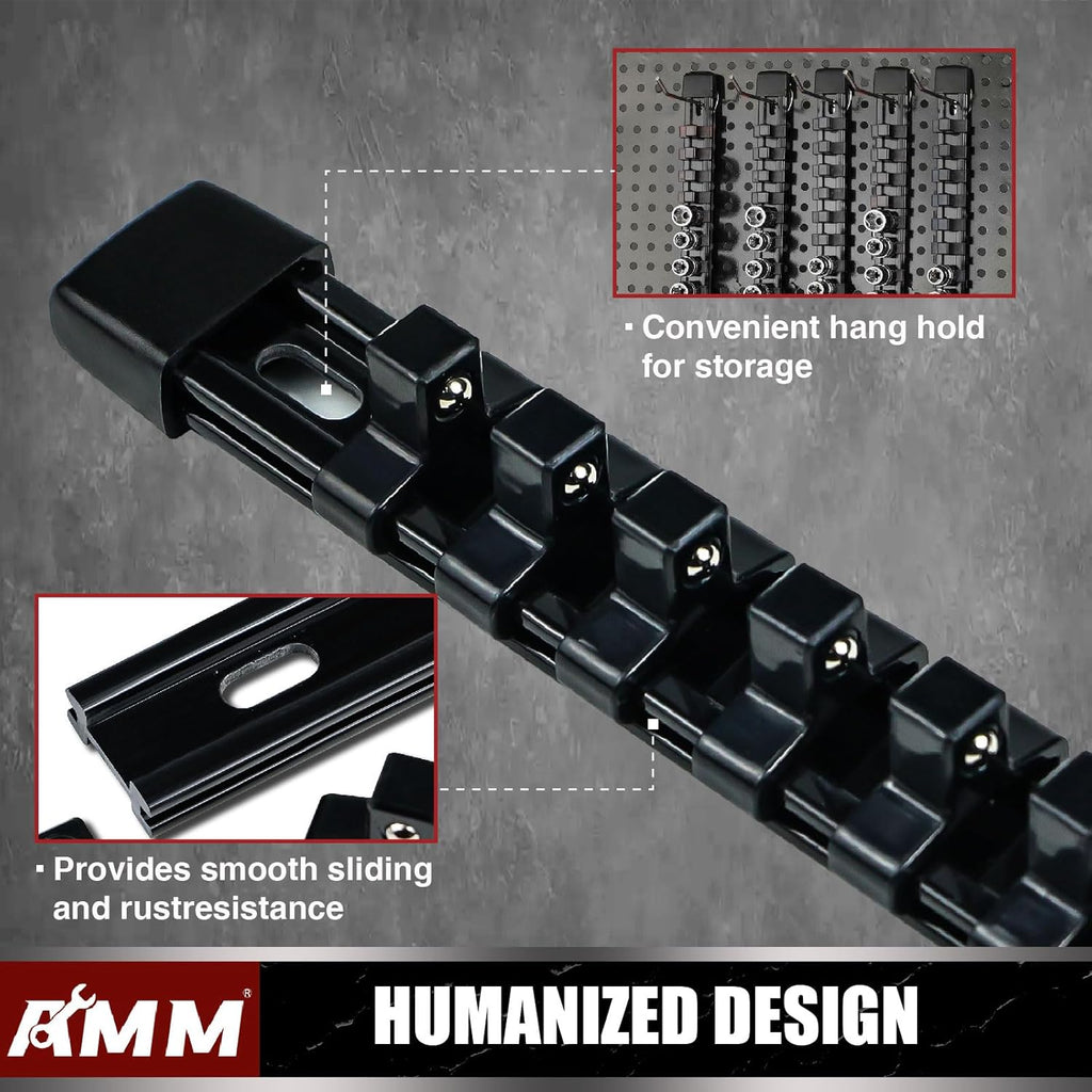 AMM 6-Piece Socket Organizer，3/8 inch Drive ABS Tools-Socket Holder，Heavy Duty Socket Racks，Premium Quality Socket Clip Rail Holder，The best tool trays in the garage