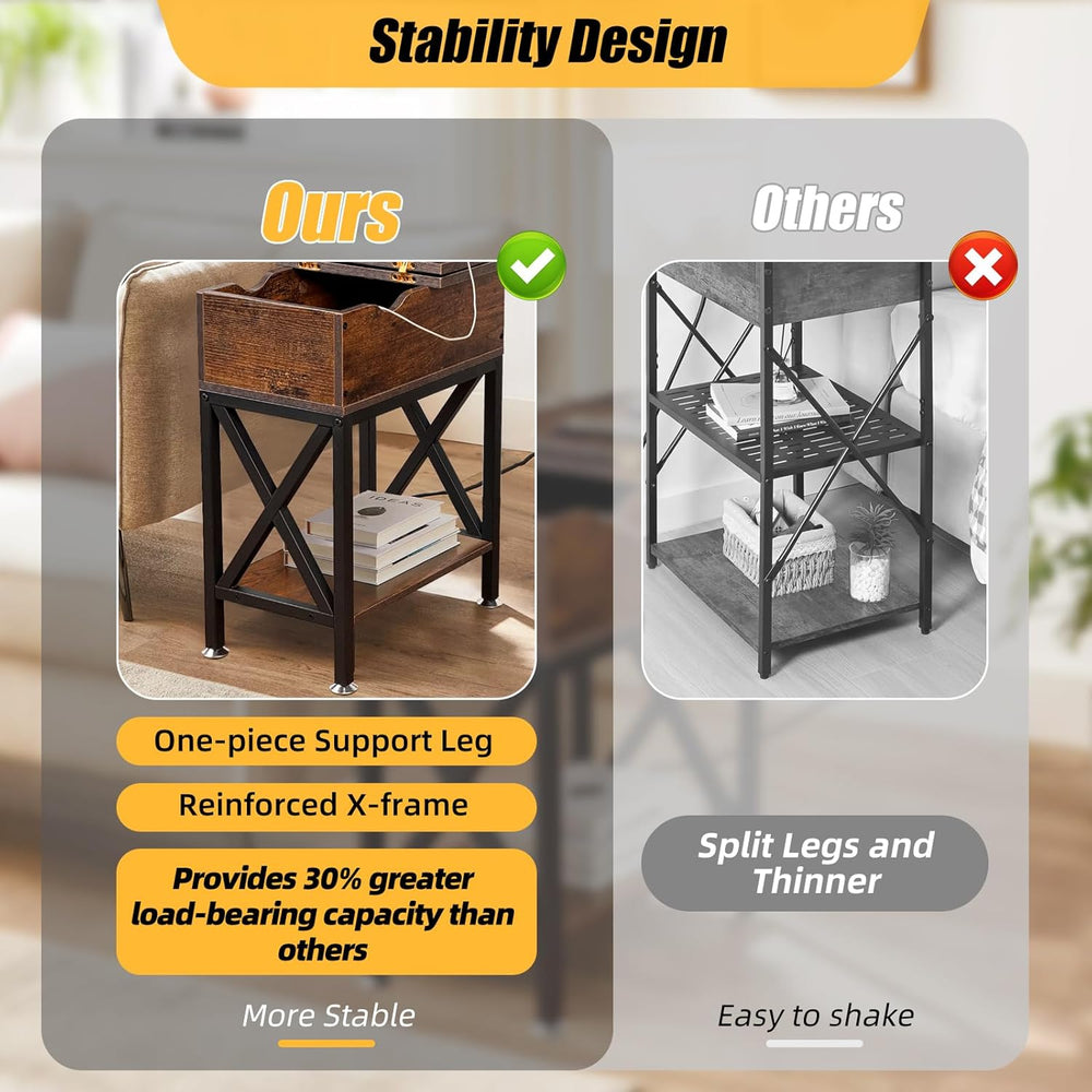 TooCust End Tables Living Room Set of 2, Side Table with Charging Station Fli...