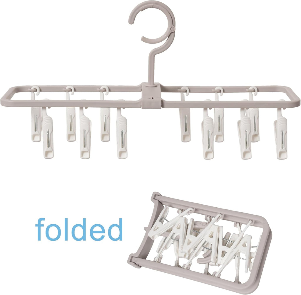 Foshine Clothes Drying Racks 2 Pack Small Folding Portable Underwear Hangers with 12 Clips 360° Rotatable Hook for Socks Drying Towels Bras Baby Clothes Gloves Plast 3 pcs Traceless Hook.