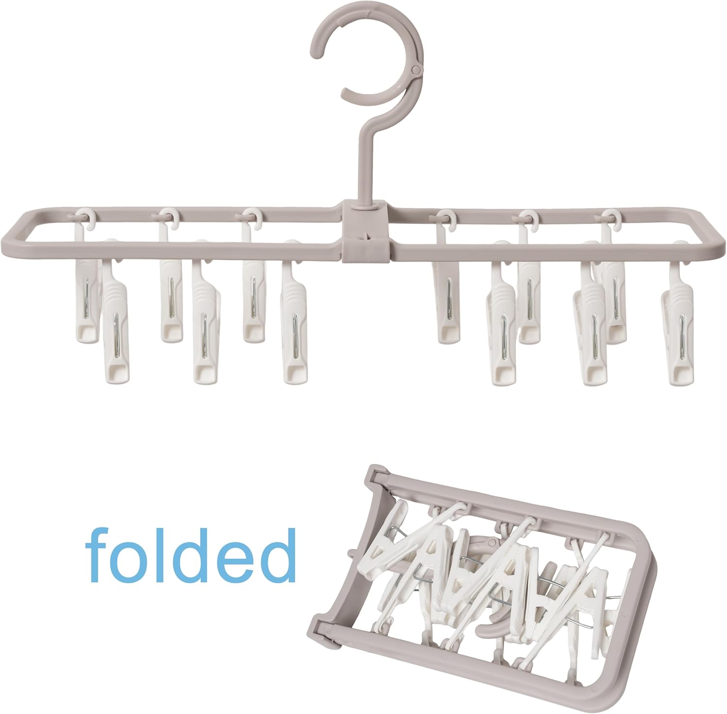 Foshine Clothes Drying Racks 2 Pack Small Folding Portable Underwear Hangers with 12 Clips 360° Rotatable Hook for Socks Drying Towels Bras Baby Clothes Gloves Plast 3 pcs Traceless Hook.