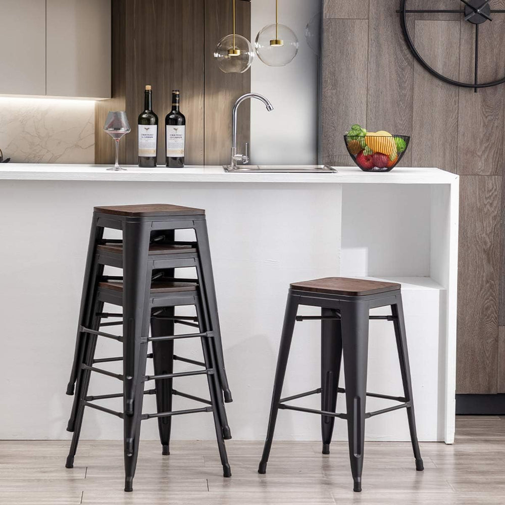 Alunaune 30" Metal Bar Stools Set of 2 Stackable Counter Height Barstool...