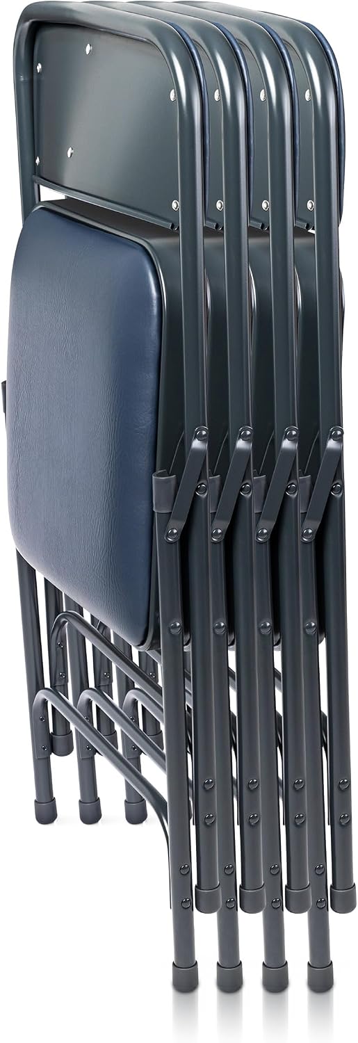 OEF Furnishings OEF1204 Vinyl Cushioned Folding Chairs with Steel Frame, Blue...
