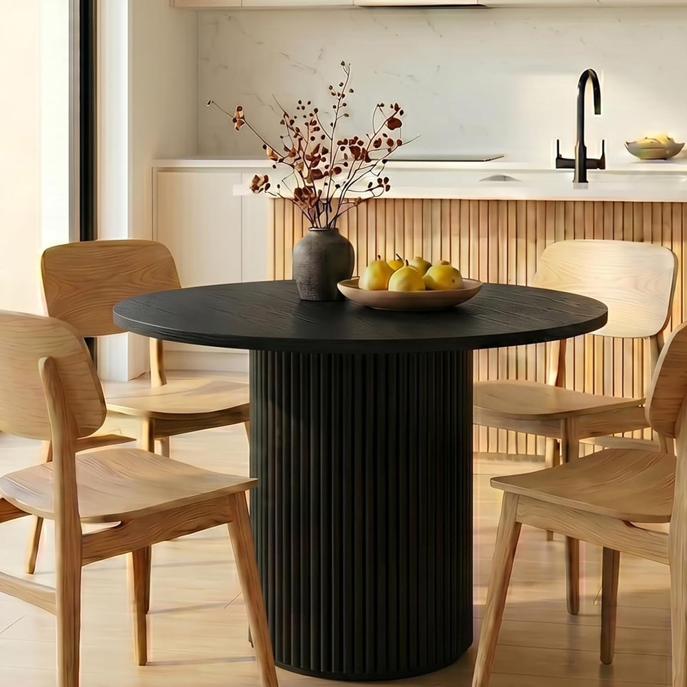 Comfy to go 36 inch Modern Round Dining Table, Solid Wood Strips Pedestal Bas...