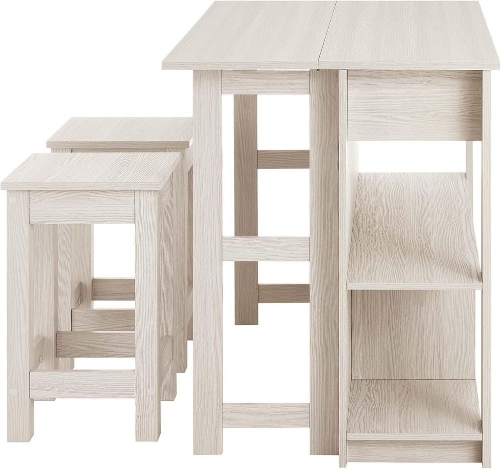 Modway Meadowbrook 3-Piece Kitchen Island with Seating and Drop-Leaf Table in...