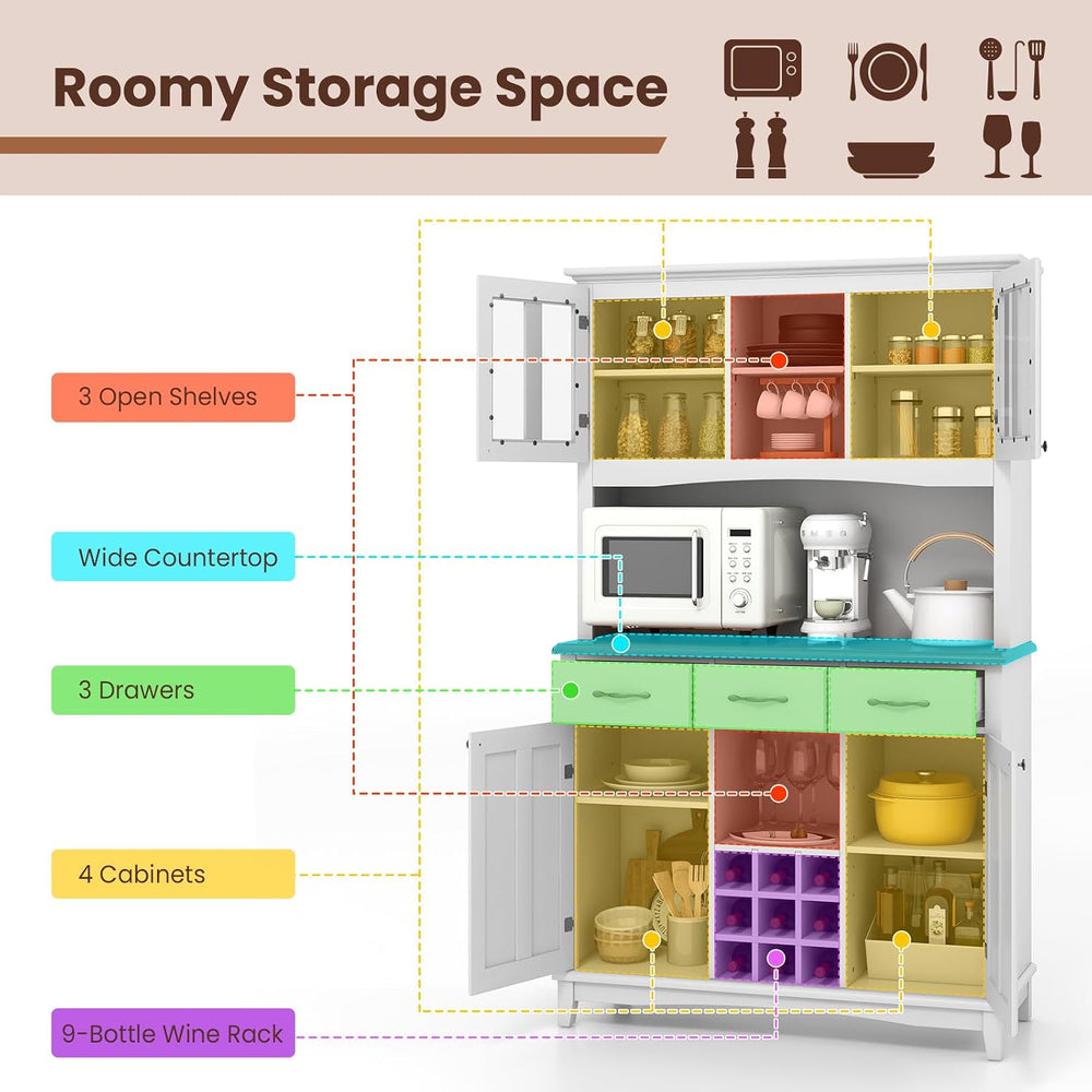 PETSITE Kitchen Pantry Storage Cabinet, Freestanding Microwave Cupboard with ...