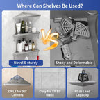 Shower Corner Shelf 304 Stainless Steel Shower Caddy 3 Tier Shower Organizer Niche Extra 6 Hangers Shelves 40 lbs Large Capacity Bathroom Storage for Inside Anti-Rust Drilling Installation(Silver)