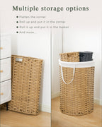 Laundry Hamper Laundry Basket Round 19.0 Gal (72 L) Handwoven Rattan Hamper, Large Wicker Hamper Basket with Removable Liner Bag Handles 2 Mesh Bags for Bathroom Living Room Natural