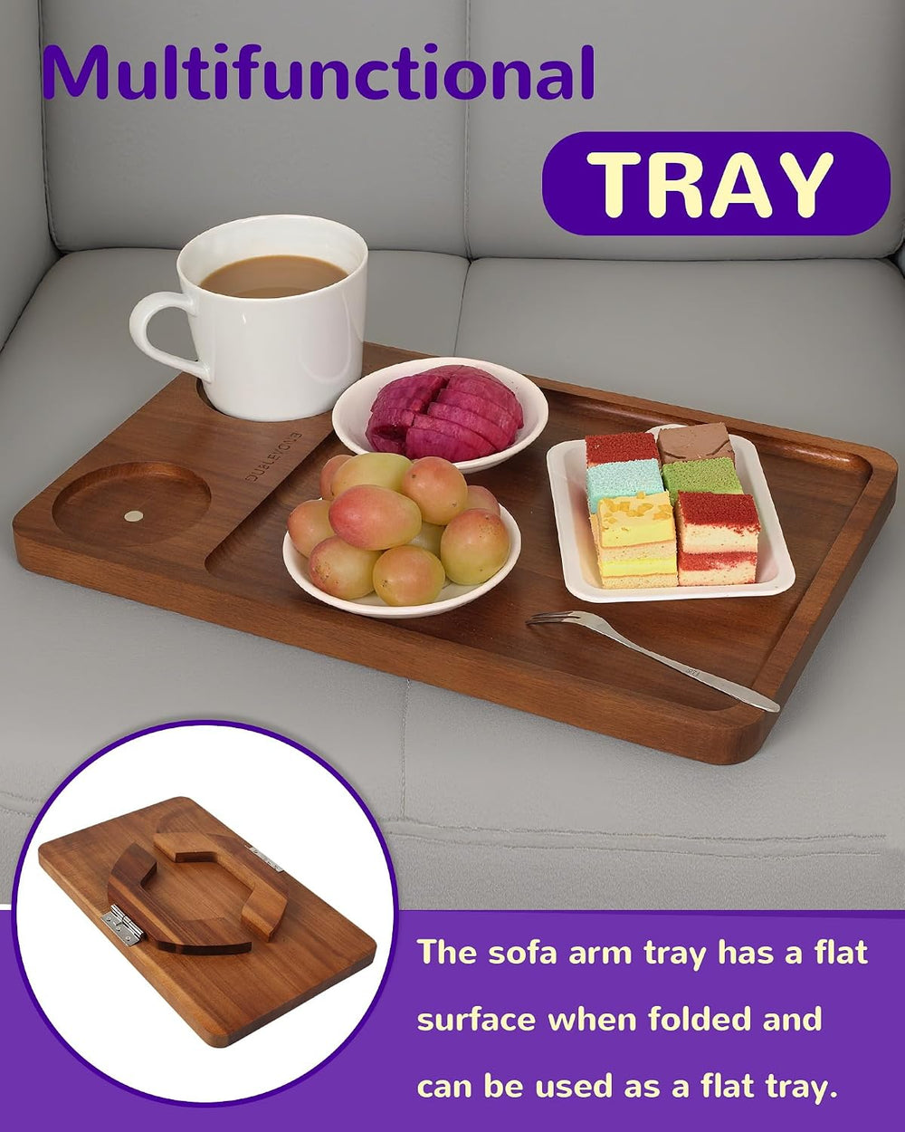 Couch Arm Tray Table with Oversized Cup Holder & Adjustable Phone Stand –...