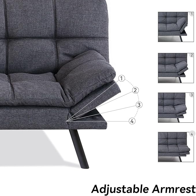 71" Convertible Futon Sofa Bed,Linen Fabric Futon Couch Bed,Memory Foam Sleeper Sofa,Modern Folding Small Loveseat for Living Room,Office,Apartment,Retro Grey