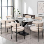 Boucle Dining Chairs Set of 2, Upholstered Dining Room Chairs with Black Metal Legs, Round Modern Dining Chair for Dining Room, Kitchen