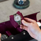 DailyWatch | Personalized Watch Roll Travel Case For 4 Watches - Handmade Genuine Leather Travel Case With Custom Engraving of Name or Initials - Black Cherry
