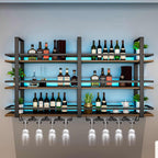 Wall Mounted Wine Rack with LED Light, Metal Liquor Bottles Display Shelf, Floating Shelves Display Storage Organizer, Wall Bar Shelves with Wine Glass Holder for Home Bar Kitchen (black, 39.4in)