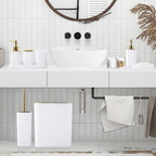 Bathroom Accessories Set - Gorgeous Bathroom Set, 10PC White Bathroom Accessory Set, Toilet Brush, Trash Can, Qtip Holder Dispenser & Soap Dispenser