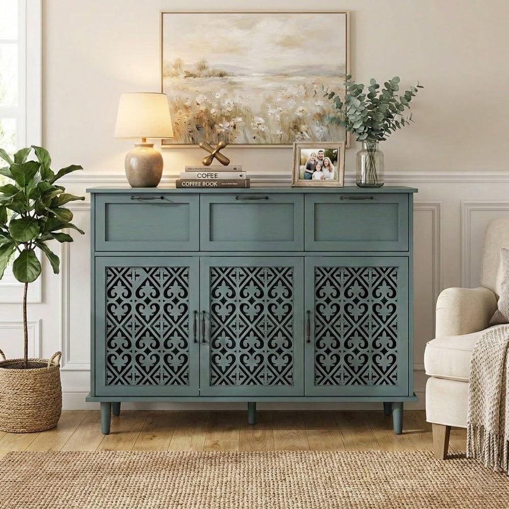 Sideboard Buffet Cabinet with Storage - Accent Storage Cabinet with Carved Pa...