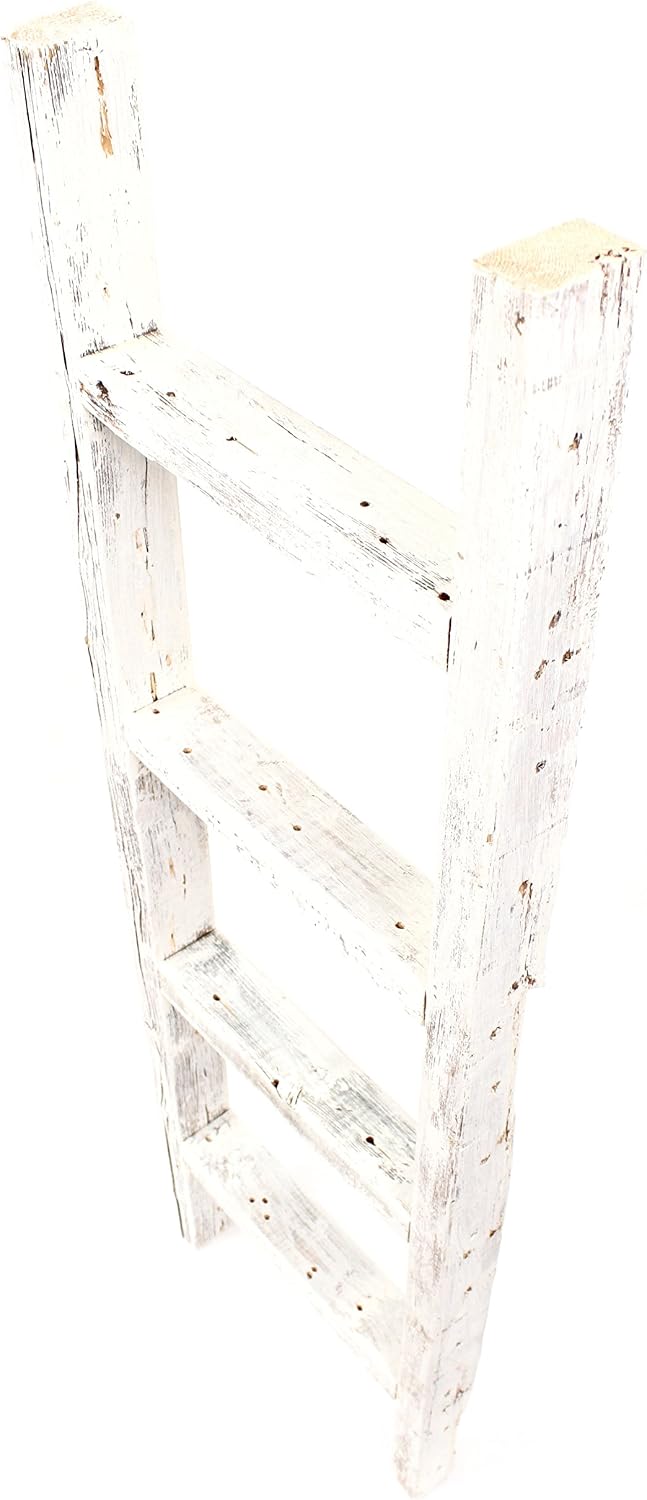 BARNWOODUSA Rustic Farmhouse Decorative Ladder, 48x12x2.5, White Wash | White 2x3 Rustic Ladder Shelf Farmhouse Decor: 4' long, mount horizontally or vertically.