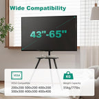 Tripod Easel TV Stand for 43 to 65 Inch LCD Led Screen, Height Adjustable and Swievel TV Stand, Portable TV Floor Stand with Wooden Tray for Bedroom, Living Room, Studio, Metal Black