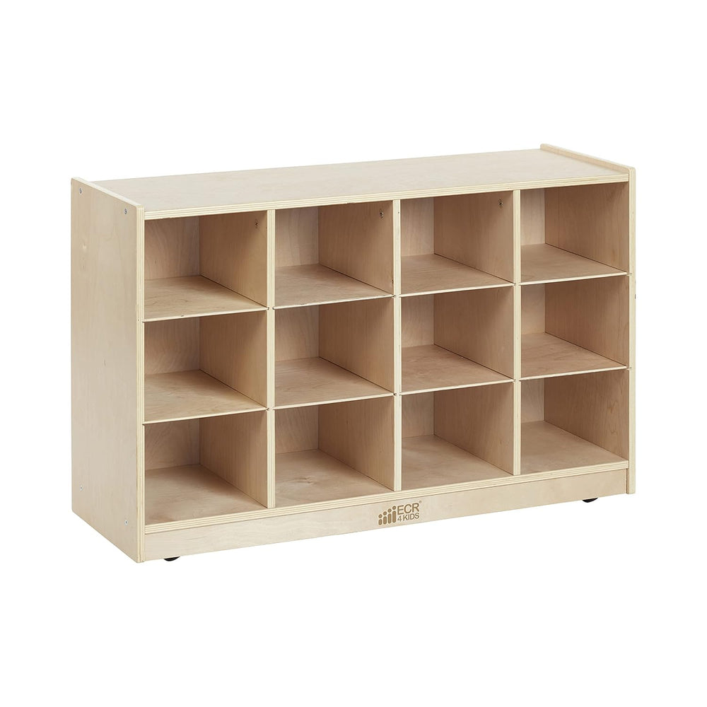 ECR4Kids 12 Cubby Mobile Tray Storage Cabinet, 3x4, Classroom Furniture, Natu...