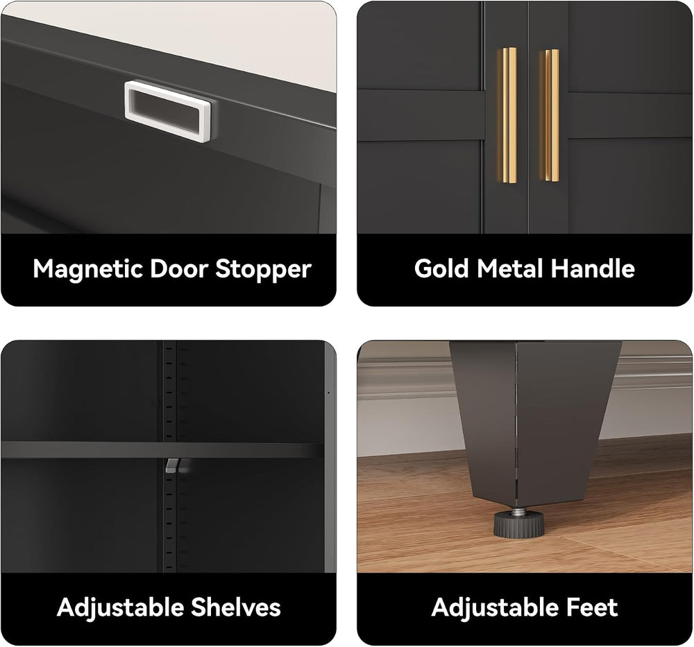 COFaR 61" Metal Pantry Cabinet in Black, Modern Storage Cabinet with Adj...
