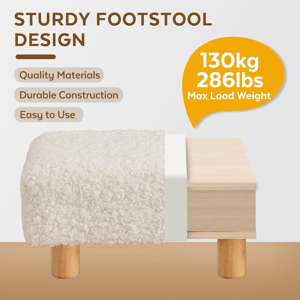 Small Foot Stool Ottoman, Sherpa Footstool Ottoman Foot Rest for Couch, Recta...
