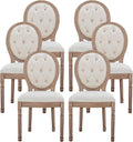 Nrizc French Country Dining Chairs Set of 6, Farmhouse Dining Chair with Round Button Back, Solid Wood Legs, French Dining Chairs for Kitchen/Bedroom/Dining Room