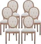 Nrizc French Country Dining Chairs Set of 6, Farmhouse Dining Chair with Round Button Back, Solid Wood Legs, French Dining Chairs for Kitchen/Bedroom/Dining Room