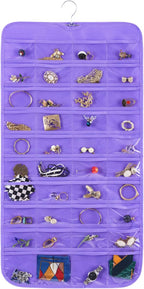 Bloss Hanging Jewelry Organizer, 80 Pockets Dual Sides Wall Jewelry Organizer Storage Dorm Room Essentials for Girls Necklace Organize And Earring Holder Hang on Closet/Door (Purple)
