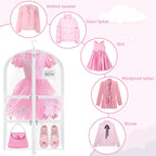 Garment Bags for Dance Costumes - 40 Inch Clear PVC with 5 Zipper Pockets (3 Pack, White) - Kids Dance Garment Bag for Dancers, Hanging Clothes Storage, Competitions & Travel (‎Clear White)