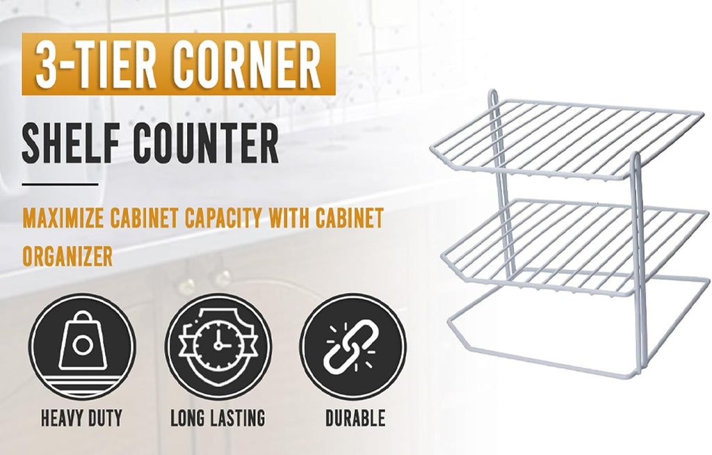 YBM Home 2215vc Ybmhomes 3 Tier Corner Helper Shelf, 9" D x 9" W x 8" H, White