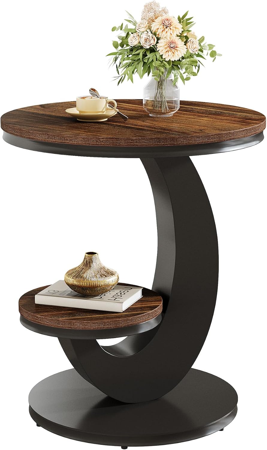 Tribesigns Round End Table, 2 Tiers Side Table with Storage Shelf, Sofa Side ...
