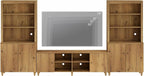WAMPAT Modern TV Stand and Bookcase Set, Mid-Century Entertainment Center with Bookshelves and Cabinets for 75" TVs, Wood Media TV Console w/Adjustable Shelves for Living Room Bedroom, Oak Brown