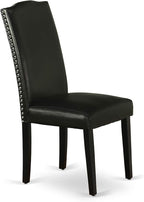 East West Furniture SHEN5-BLK-69 5 Piece Dining Room Table Set Includes a Round Kitchen Table with Pedestal and 4 Black Faux Leather Parson Dining Chairs, 42x42 Inch, Black
