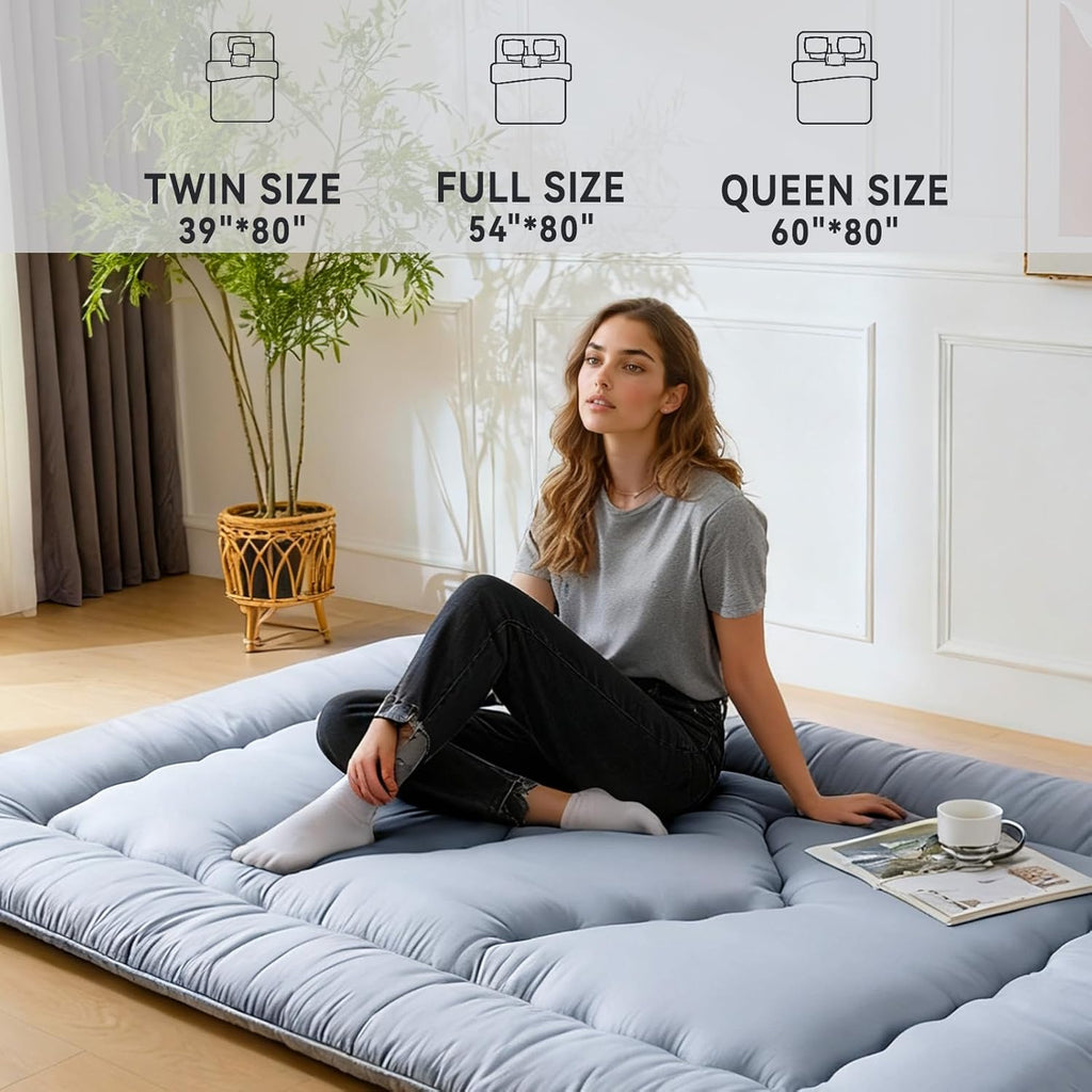Japanese Floor Mattress, 3.5" Thicken Futon Mattress Tatami Mat, High Density Foam Support for Adult Kids Sleep, Portable Futon Sofa Bed for Camping, Pet Mat, Twin 80"x 39"（Silver Gray）
