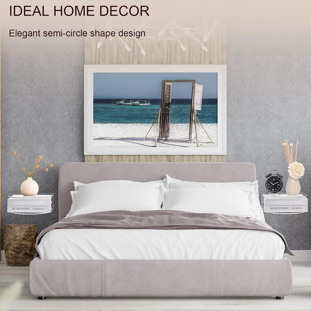 HMYHUM Acrylic Floating Nightstand Set of 2, Wall Mounted Bedside Table for B...