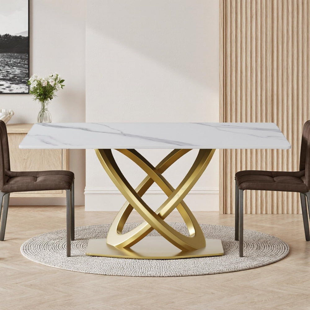 Montary Artificial Marble Dining Table, Modern 63”Sintered Stone Dining Table...