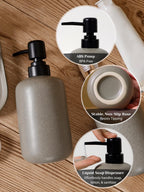 INGOFIN 3 Pcs Ceramic Bathroom Accessory Set - Liquid Soap Dispenser, Toothbrush Holder & Tray, Bathroom Counter Set, Countertop Essentials for Home, Guest Bathroom, or Office Use, Grey