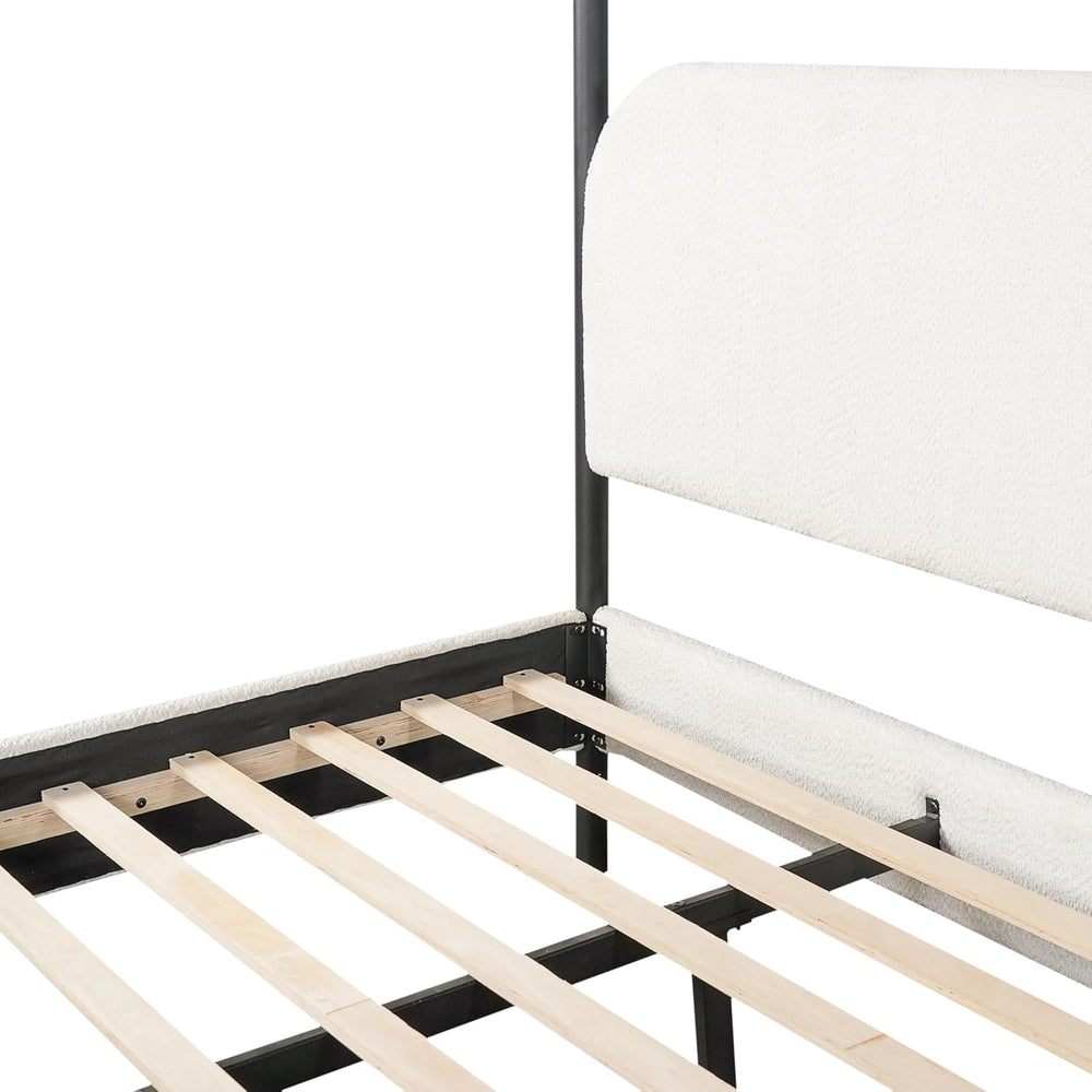 Christopher Knight Home Queen Size Upholstered Canopy Bed Frame with Boucle F...