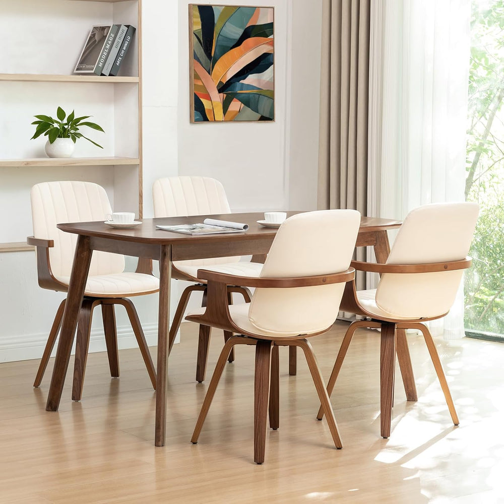 Mid Century Modern Dining Chairs, Swivel Dining Chairs with Arms Walnut | Nat...