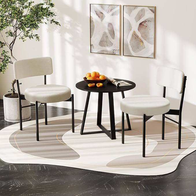 Giantex Boucle Dining Chairs Set of 2, Sherpa Upholstered Kitchen Chairs w/Cu...