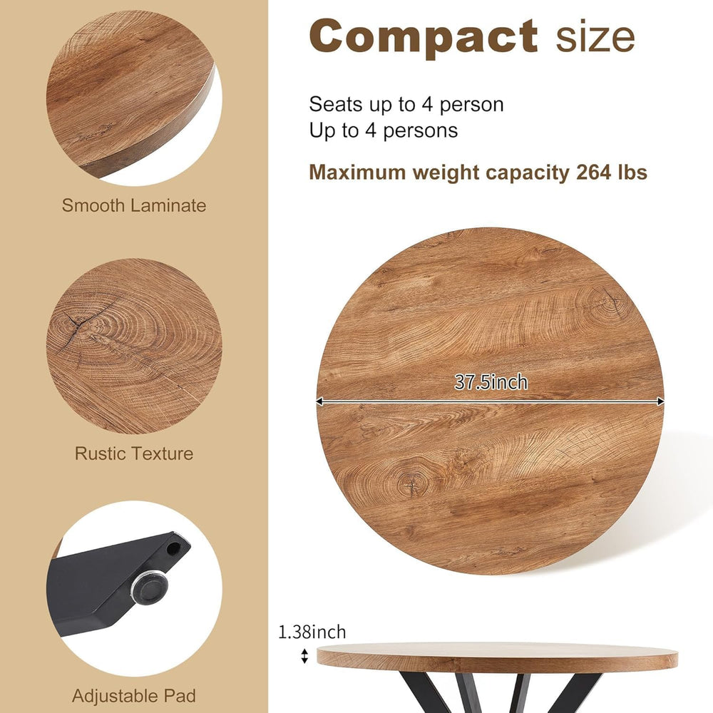 37" Round Dining Table Set for 4, Mid Century Modern Small Coffee Set fo...