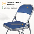 Bonnlo Folding Chair, Fabric Padded Folding Chairs with Cushion, Back and Steel Frame for Indoor Outdoor Outside Dinning Office Camping Use, Blue, 6 Pack