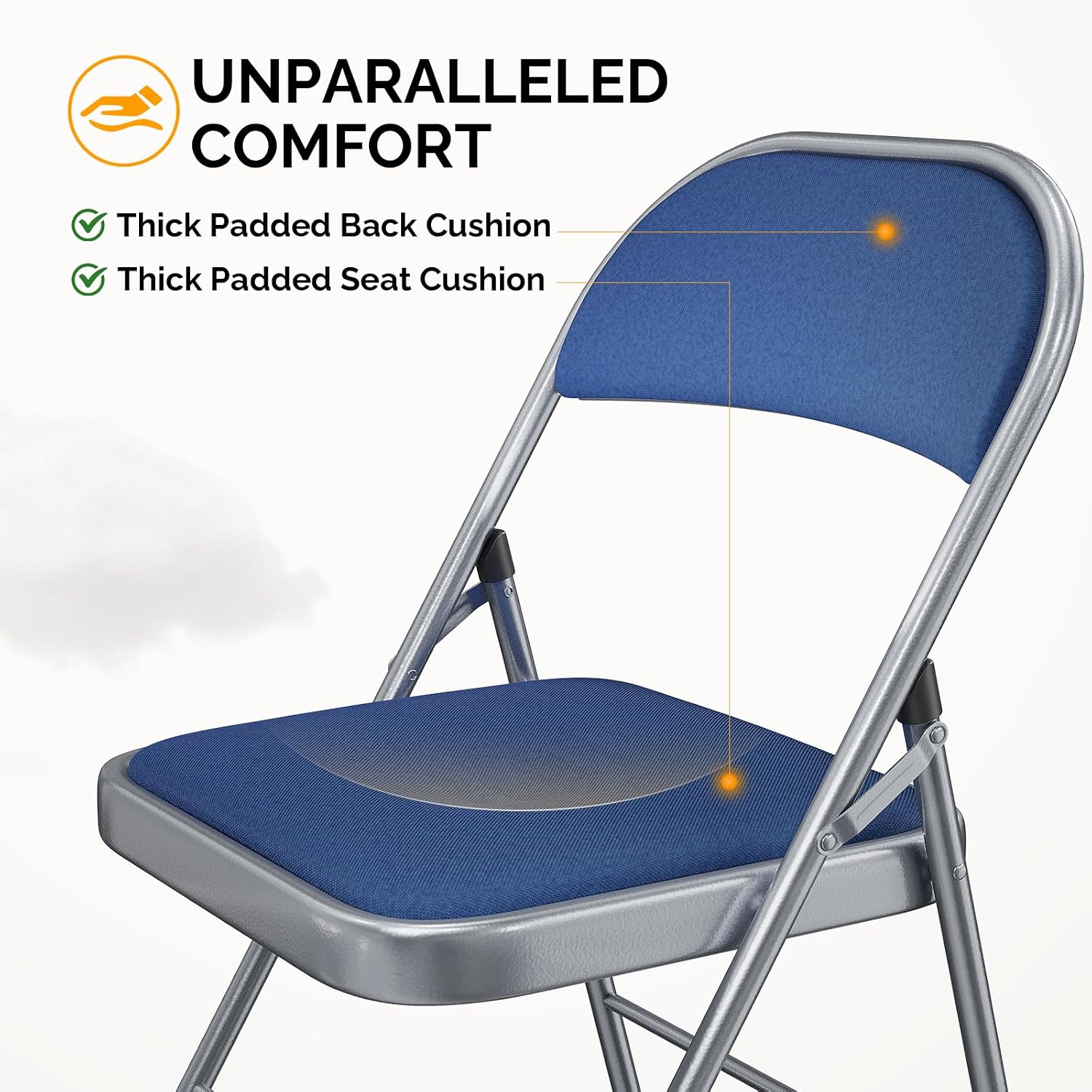 Bonnlo Folding Chair, Fabric Padded Folding Chairs with Cushion, Back and Steel Frame for Indoor Outdoor Outside Dinning Office Camping Use, Blue, 6 Pack