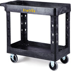 ELAFROS Heavy Duty Plastic Utility Cart 34 x 17 Inch - Work Cart Tub Storage W/Deep Shelves and 2 Fixed 2 Swivel Wheels Safely Holds up to 550 lbs - 2 Tier Service Cart for Warehouse,Garage, Black