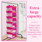2 Pcs 6 Shelf Hanging Weekly Clothes Organizer for Kid,Rose Red | Closet Organization, Hanging Closet Shelves with Side Pockets, Labeled Shelves with Days of The Week Monday Through Weekend