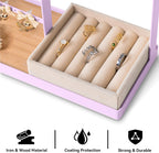 DreamGenius Jewelry Organizer Stand with Velvet Ring Holder, 4 Tier Jewelry Holder Organizer with 15 Hooks for Necklaces and 16 Holes for Earrings, Purple