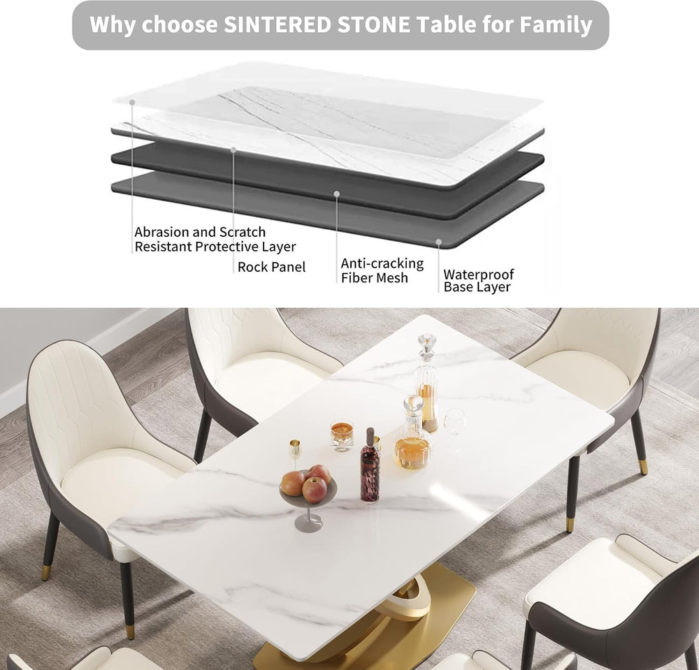 Montary Artificial Marble Dining Table, Modern 63”Sintered Stone Dining Table...