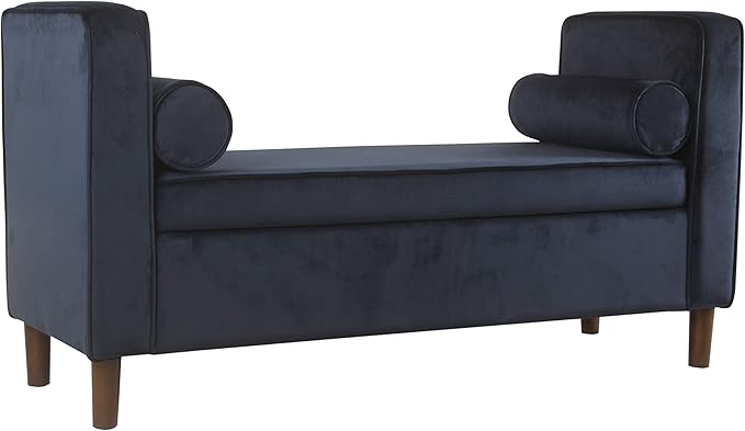 Homepop Home Decor | Upholstered Modern Storage Ottoman Bench with Pillows | Ottoman Bench with Storage for Living Room & Bedroom | Decorative Home Furniture (Dark Navy) Large