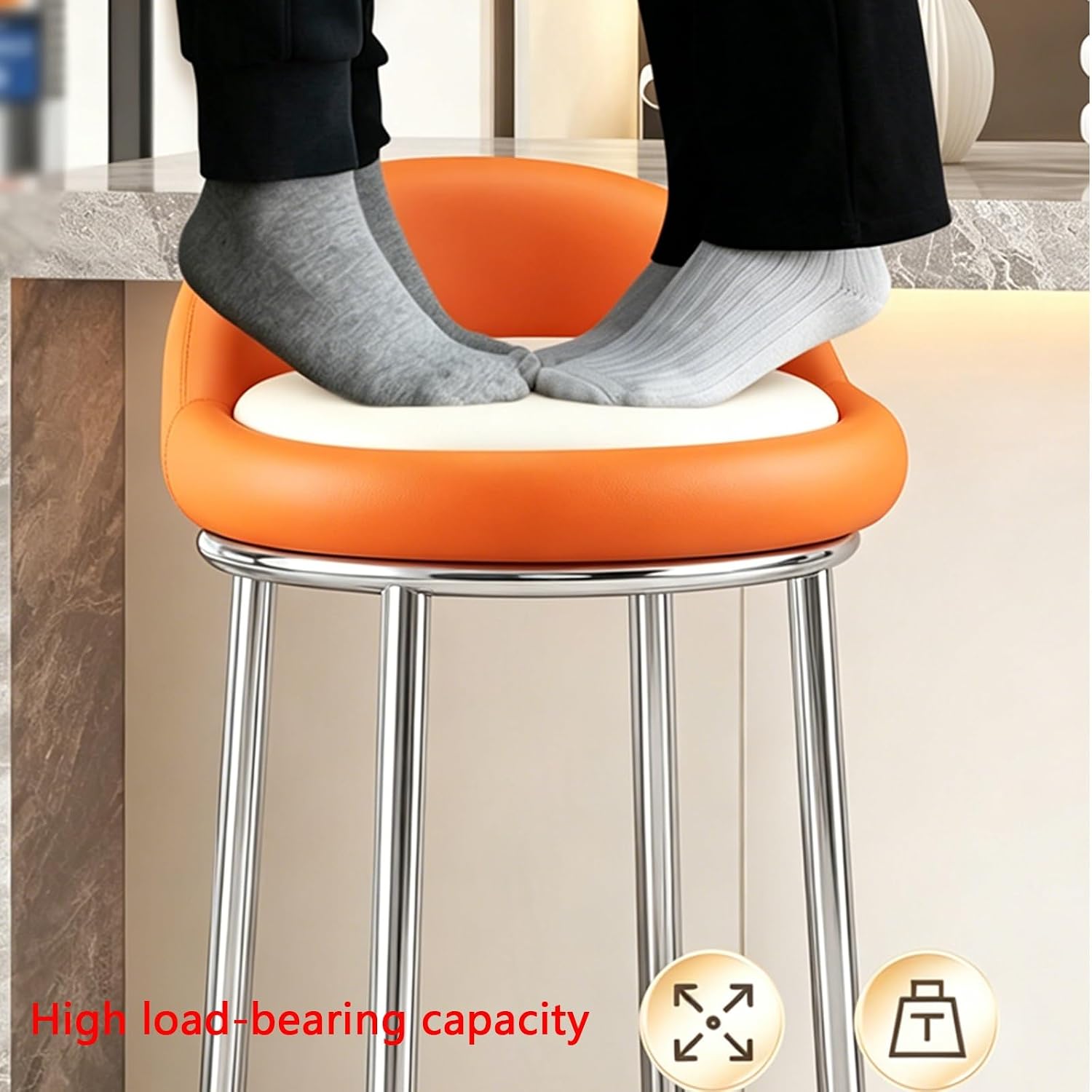 Counter Stool, Tall Executive Office Chair, High Barstools, Metal Frame, for Kitchen Island, Reception, Cafe, Changing Room(Orange+White,High 70CM)
