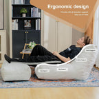 Cvortll Bean Bag Chair with Ottoman, Comfy Bean Bag Sofa with Memory Foam, Lazy BeanBag Sofa with Footstool, Fireside Bean Bag Couch for Living Room, Bedroom, Apartment