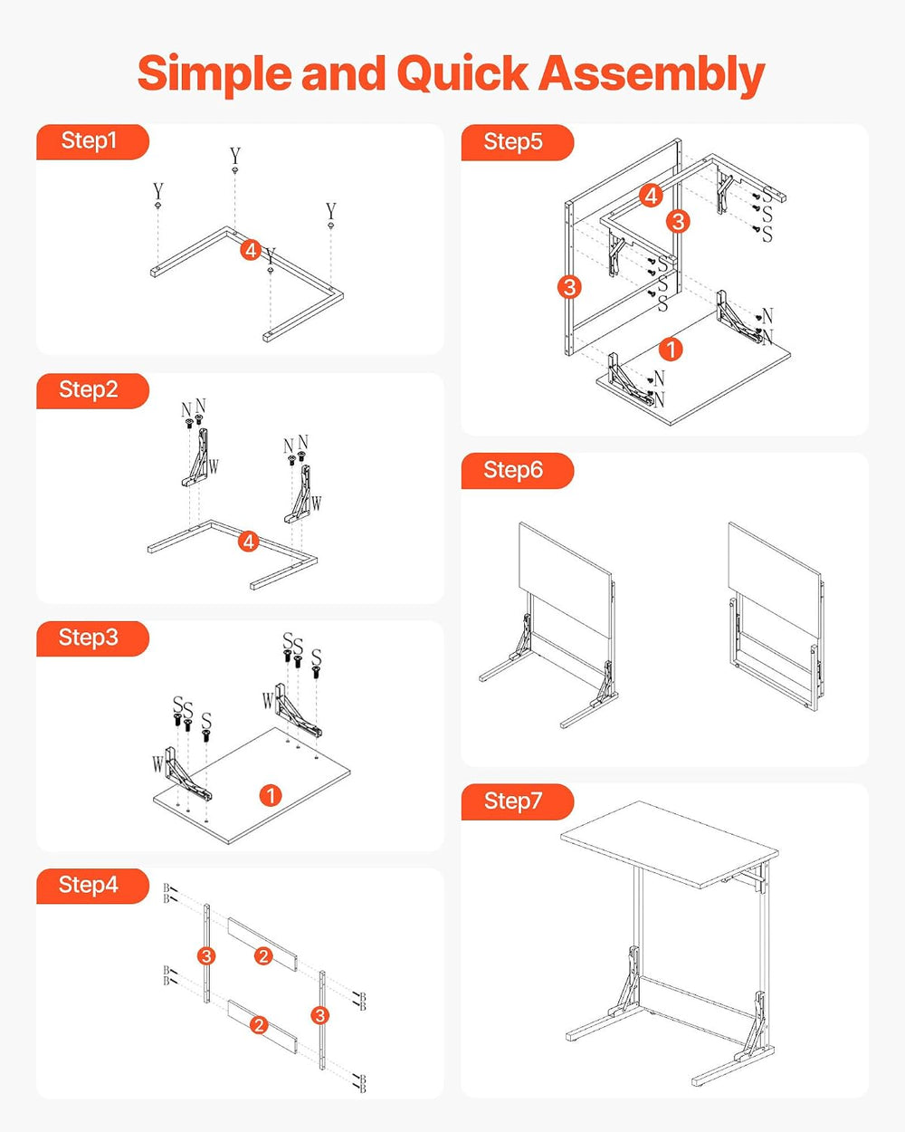 VEVOR C Table, Folding C Shaped End Table with Metal Frame & Adjustable F...