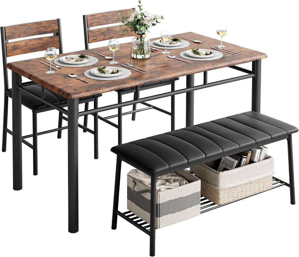 IRONCK Dining Table Set for 4, Kitchen Table and Chairs Set, Rustic Brown | K...